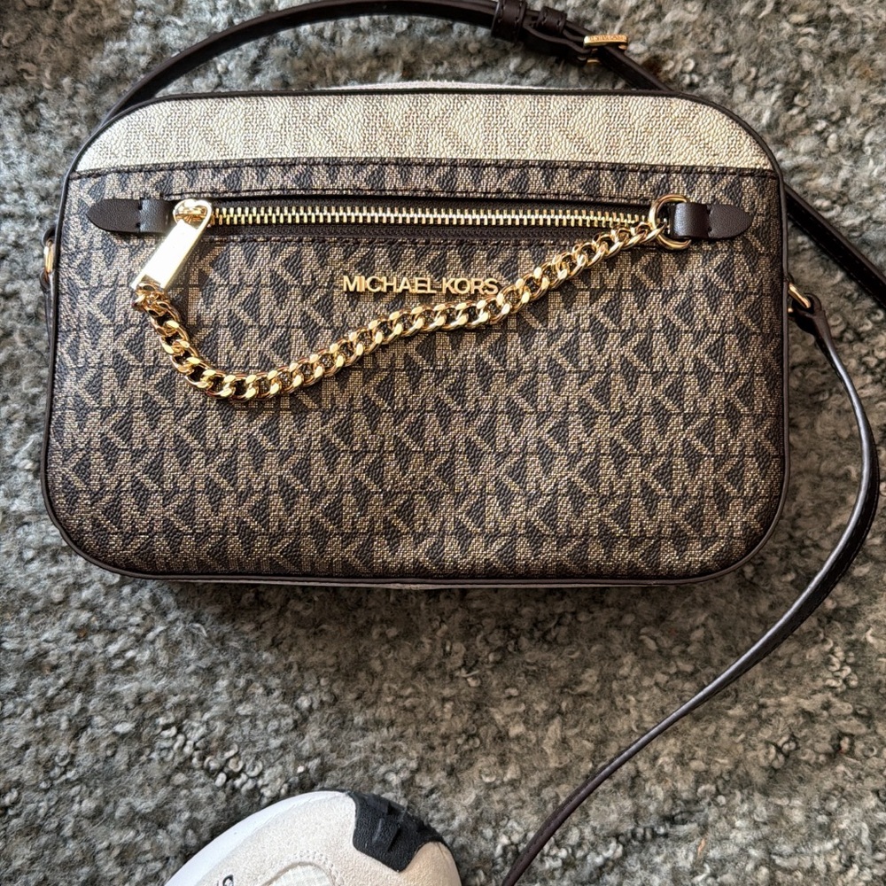 Michael Kors Monogram Brown and Gold Crossbody Bag